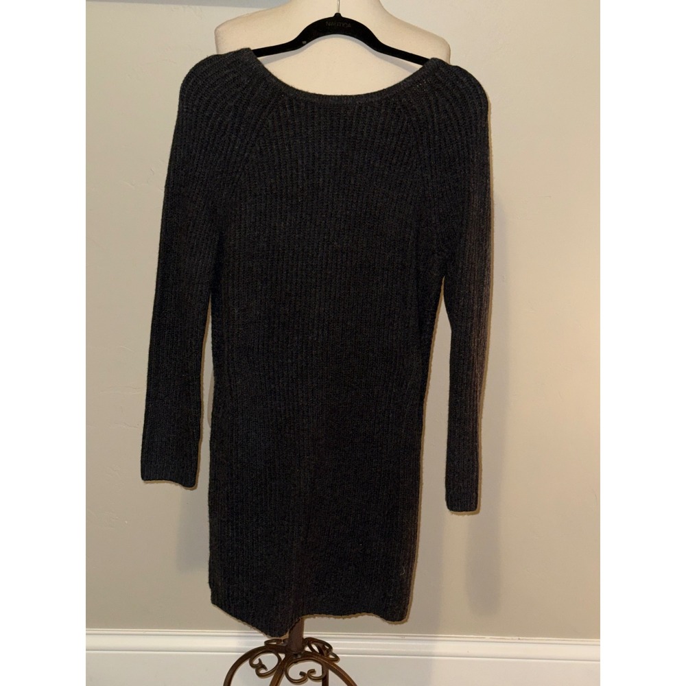 Aerie Women Knit Sweater Dress Dark Gray Twist Front Long Sleeve Size S